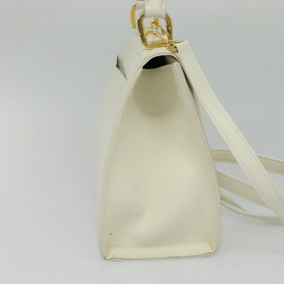 SAINT LAURENT Hand Bag Leather 2way White Gold Auth 137683 - Picture 4 of 16